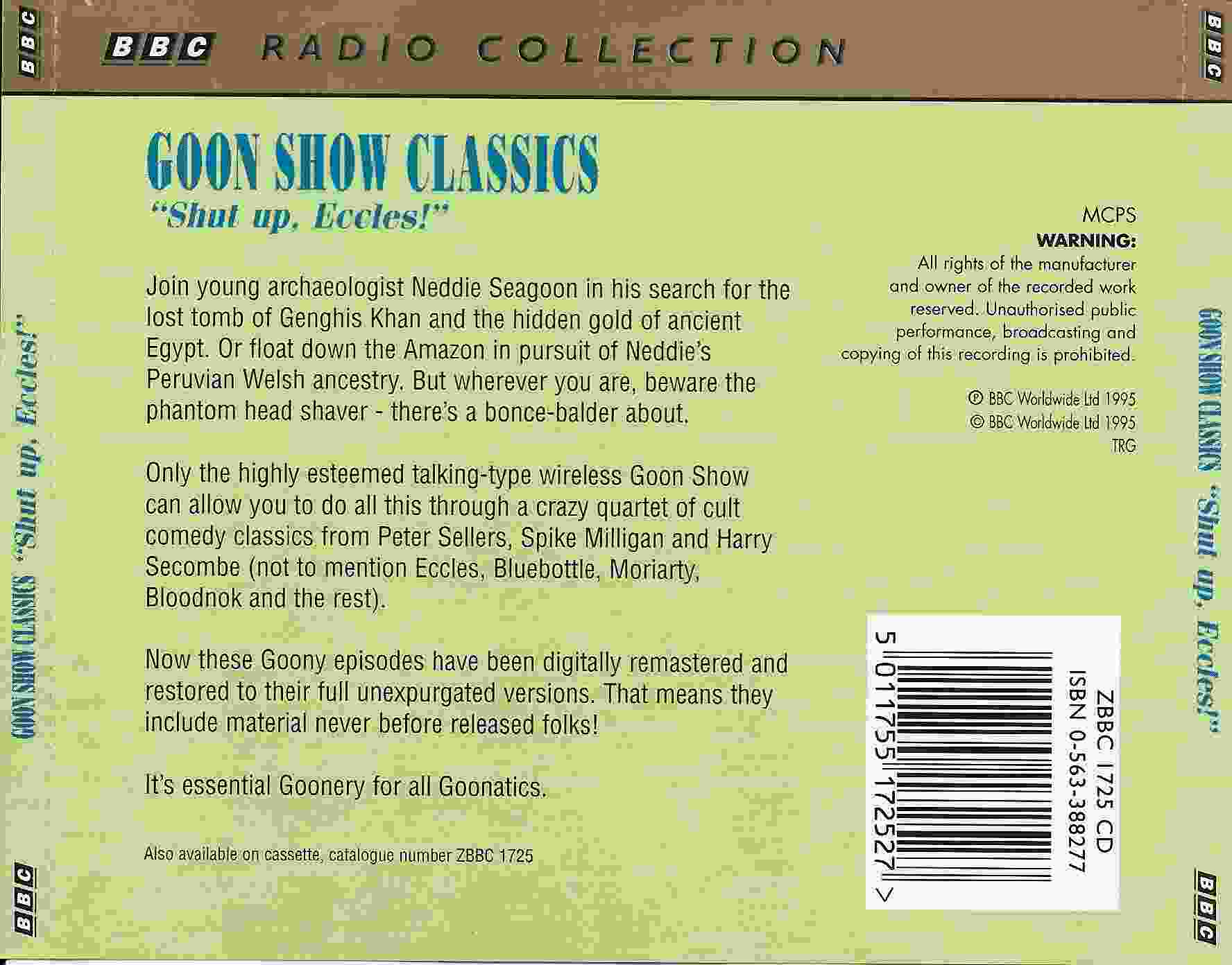 Picture of ZBBC 1725 CD Goon show classics 12 - Shut up Eccles ! by artist Spike Milligan from the BBC records and Tapes library